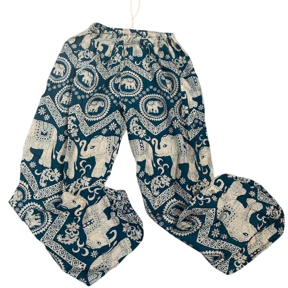 Women's‎ Blue Boho Elephant Print Harem Pants Yoga Trousers Size S
